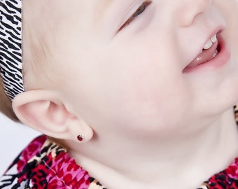 Boutique Earrings for Baby and Mom | 4mm Carnelian Studs, Red Cabochon Earrings in Silver