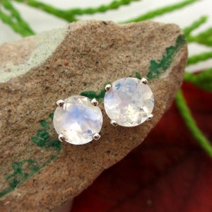 Blue Moonstone Stud Earrings in Gold Silver Platinum With - Etsy