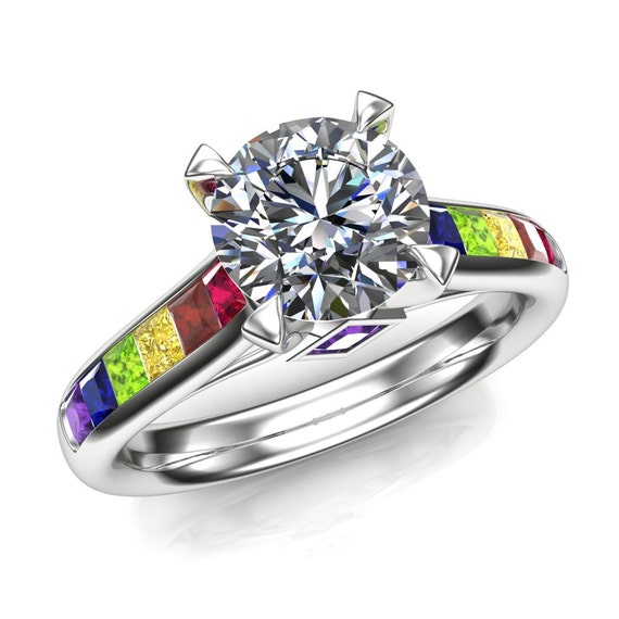 Anillo compromiso gay / diamante de un quilate redondo España