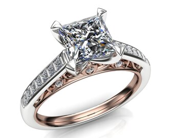 Diamond Engagement Ring, Mixed Metals Rose Gold and White Gold, 1 Carat | "Floriana"