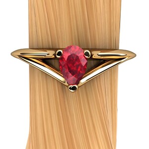 Ruby Ring in 18k Yellow Gold | Pear-Shaped Natural Genuine Ruby Ring