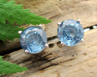 Montana Sapphire Earrings in Palladium - Blue Sapphire Fair Trade Gemstone Studs - 5.6mm