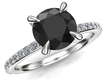 Black Diamond Engagement Ring | Claw Prong | Genuine Round 1ct Black Diamond, Solid 14k Rose, White, or Yellow Gold Band