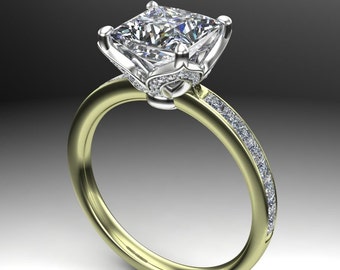 2-Carat Princess-Cut Diamond Engagement Ring, Two-Tone Green Gold