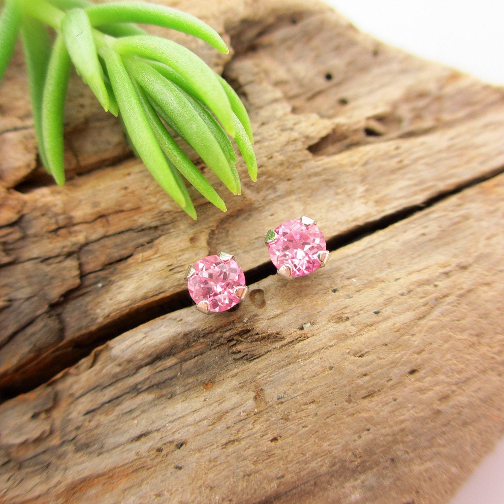 Baby Girl Flower Stud Earrings 14K White Gold Pink Sapphire Birthstone 6mm Baby Girl Flower Stud Earrings 14K White Gold Pink Sapphire Birthstone 6mm