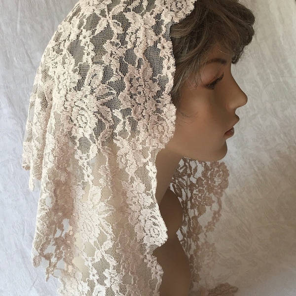Light Tan Stretch Lace Headcovering - Ready to Ship!