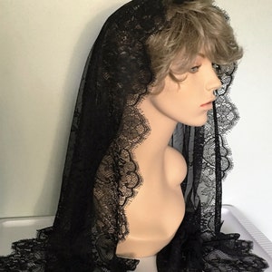 Exquisite Black Chantilly Lace Mantilla Headcovering Chapel Veil: Long or Infinity Style