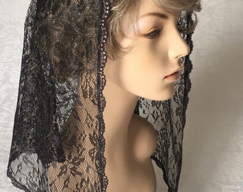 Gold and Black Lace Mantilla Headcovering Triangle Chapel Veil