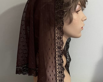 Brown Stretch Mesh with Large Dots  Headcovering Chapel Veil - Ready to Ship!