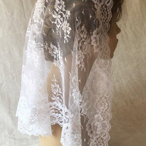 White Mantilla Chantilly Lace Headcovering Chapel Veil -- The Laura Style in 3 Sizes - Ready to Ship!