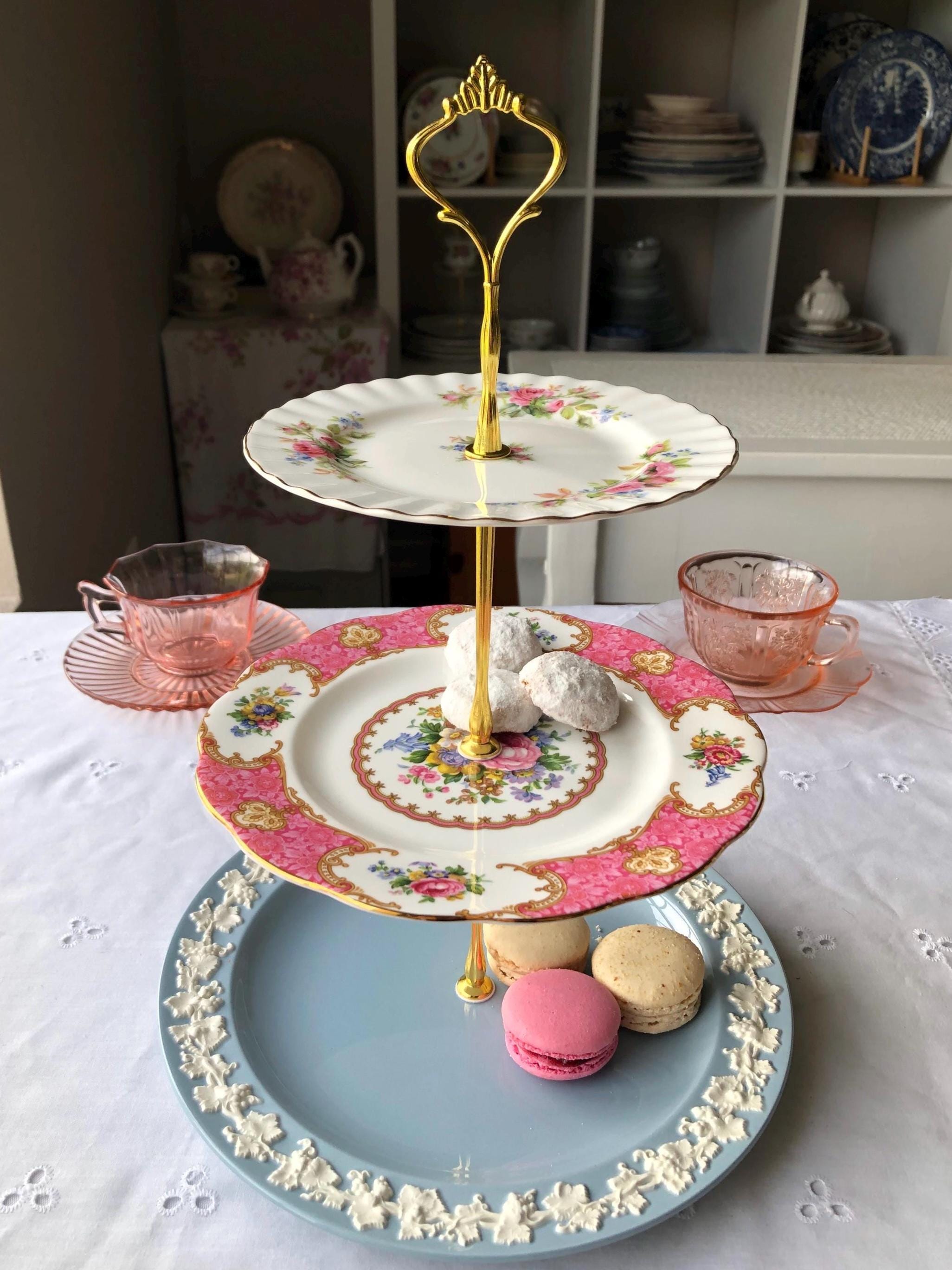 Royal Albert and Wedgwood Three-Tier Stand: Vintage, Tea Party, Bridal Shower Decor, Dessert Display, Fine China, Upcycled Antiques