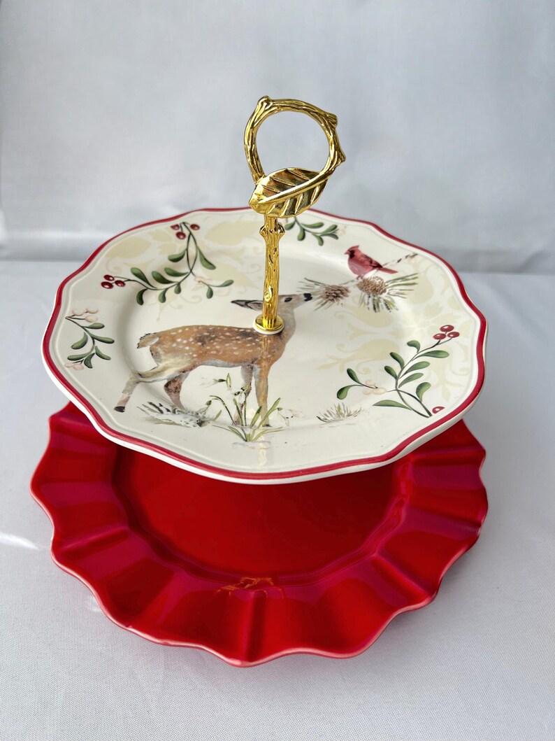 Christmas Woodland Two-tier Stand, Deer and Cardinal: Christmas in July ...