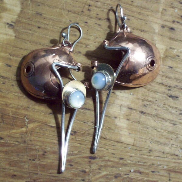 IN FULL SAILS 4 - Copper and silver Earrings with stone