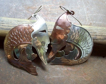 WOMAN FISH -  Silver and copper Earrings