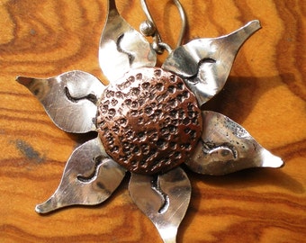 SUNFLOWERS LARGE - Silver and copper Earrings