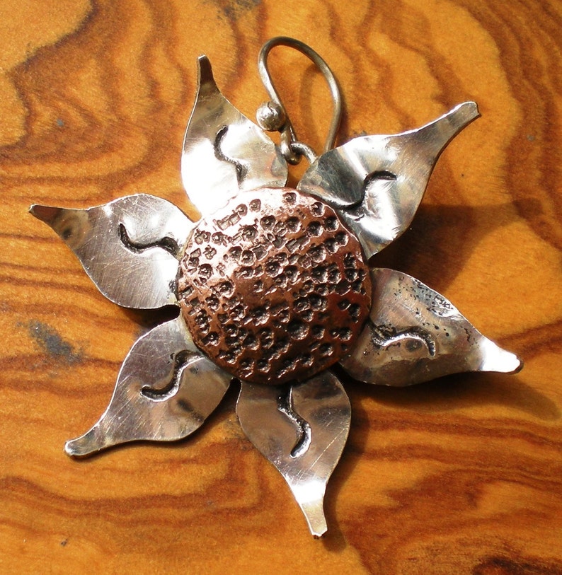 SUNFLOWERS LARGE Silver and Copper Earrings Etsy
