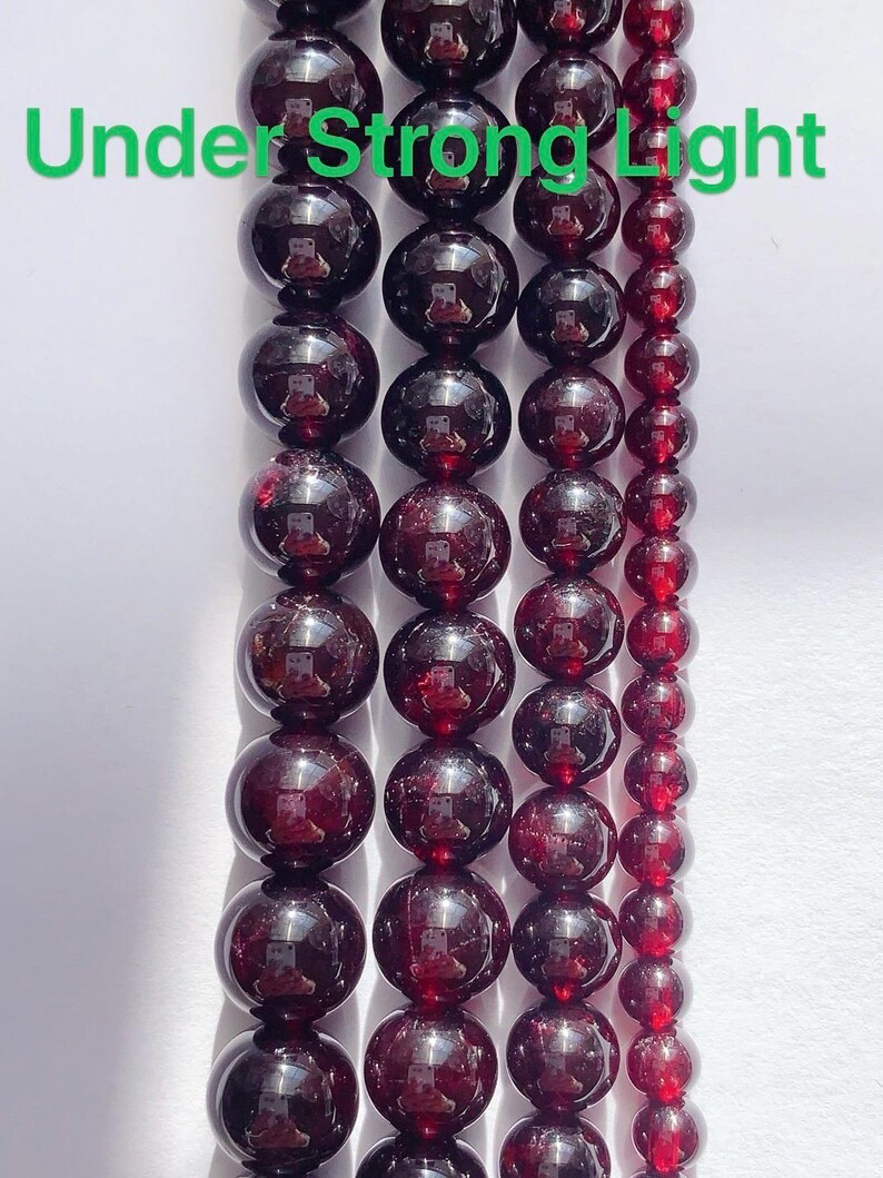 Pulsera elástica de cuentas redondas lisas de granate rojo natural AAA, piedra preciosa, piedra natal de enero imagen 8