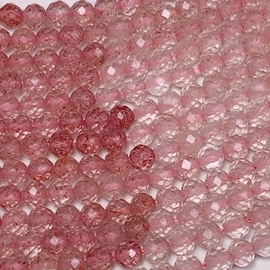 Grade AAA Genuine Natural  Rose Pink Strawberry Quartz Faceted Round Beads 15.5&quot; Strand 2mm 3mm 4mm