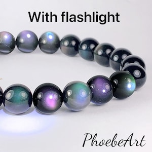 AAA Natürlicher Regenbogen Obsidian Glatte Perlen Stretch Armband Edelstein 8 mm 10 mm 12 mm 14 mm 16 mm 18 mm 20 mm