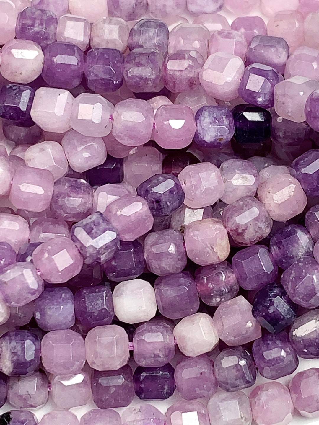 4mm + Genuine Natural Purple Lilac Lepidopite Cube Square Beads 15.5 ...