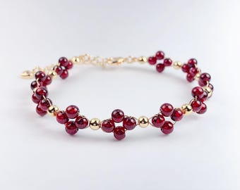Red Garnet Bracelet: 14K Gold Filled, January Birthstone
