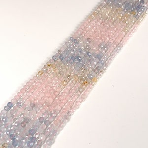 Grade AAA Genuine Natural Gradient shaded Pink Blue Morganite Faceted Round Beads 15.5&quot; Strand 2mm 3mm 4mm
