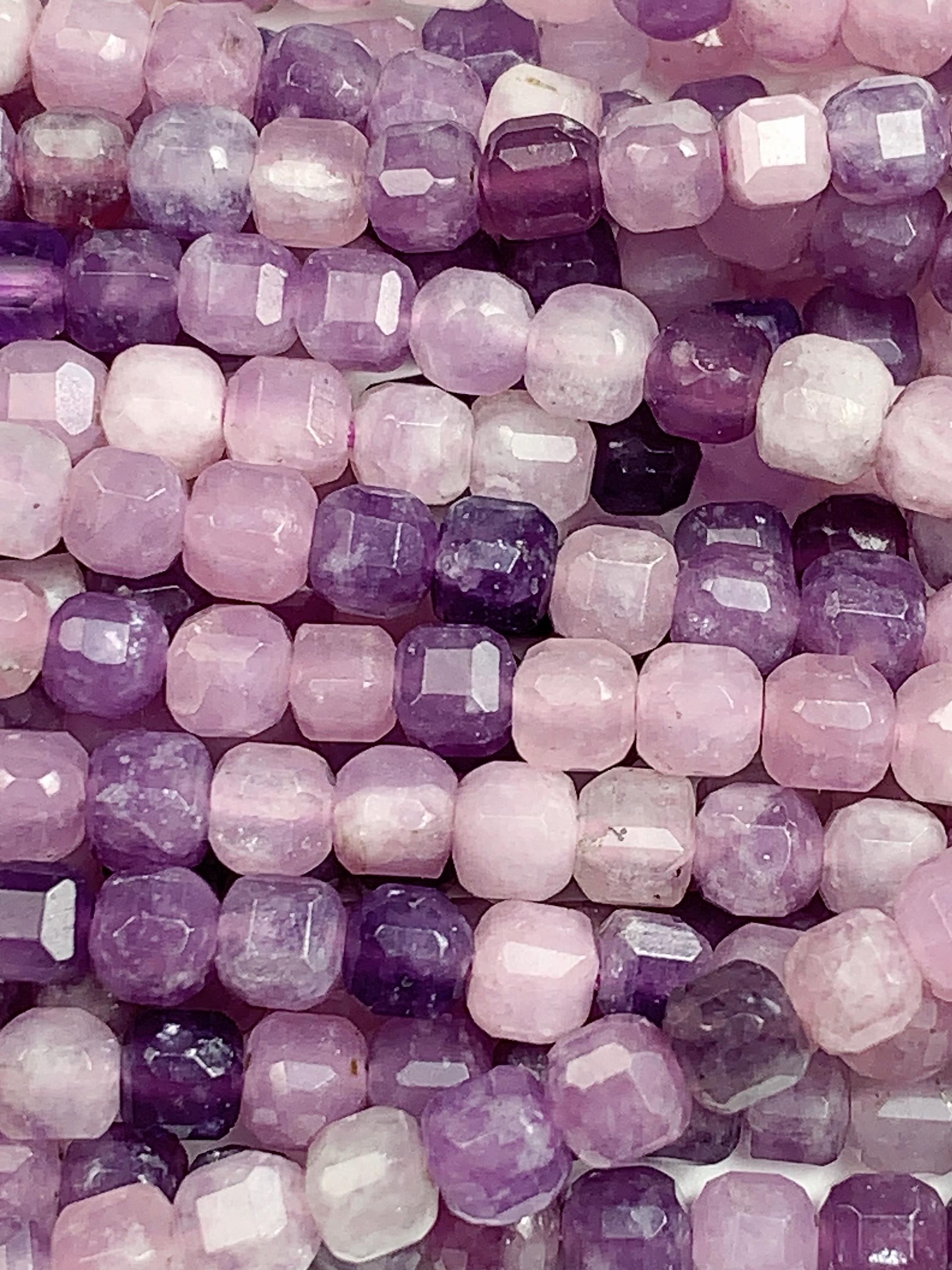 4mm + Genuine Natural Purple Lilac Lepidopite Cube Square Beads 15.5 ...