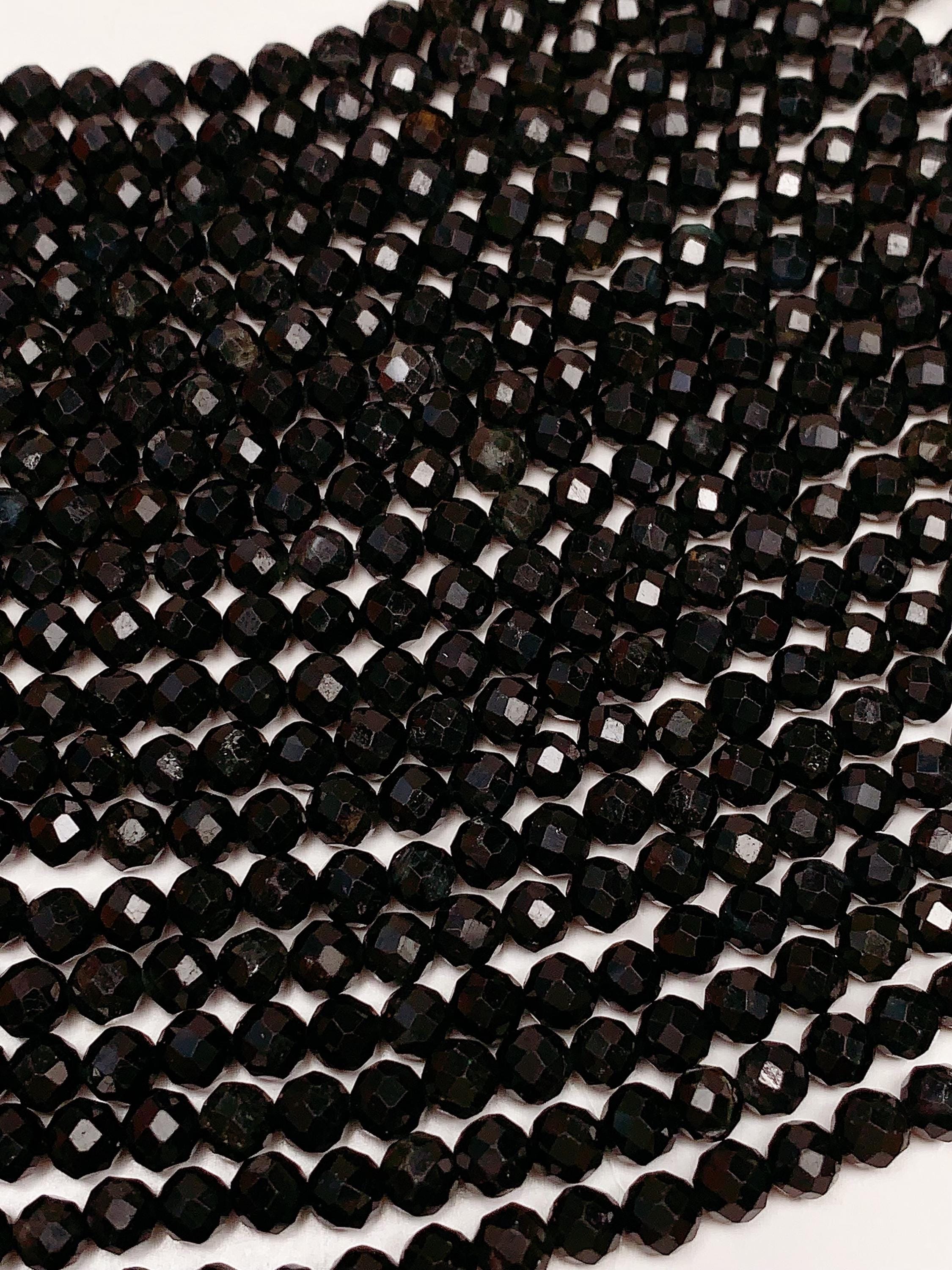 Grade AAA Genuine Natural Black Tourmaline Faceted Round Beads 15.5" Strand 2mm 3mm 4mm