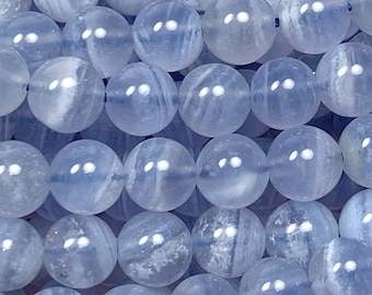 AAA Icy Blue Lace Agate Beads: Natural Gemstone Strand (15.5&quot;)