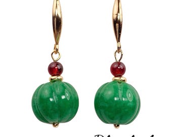 Green Jade & Red Garnet 14K Gold Filled Earrings