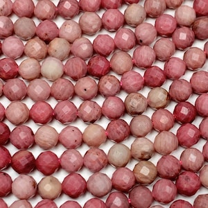 Genuine Natural Pink Red Rhodonite Faceted Round Beads 15.5&quot; Strand 2mm 3mm 4mm