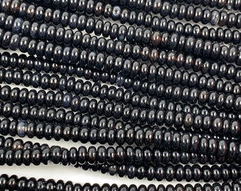 Grade AAA High Quality Genuine Natural Black Onyx Agate Smooth Rondelle Beads 15.5&quot; Strand 2x4mm 4x6mm