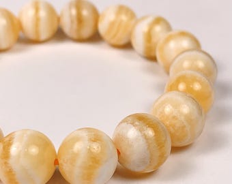 Pulsera de cristal de calcita miel AAA: piedra preciosa amarilla con bandas, 6 mm-8 mm