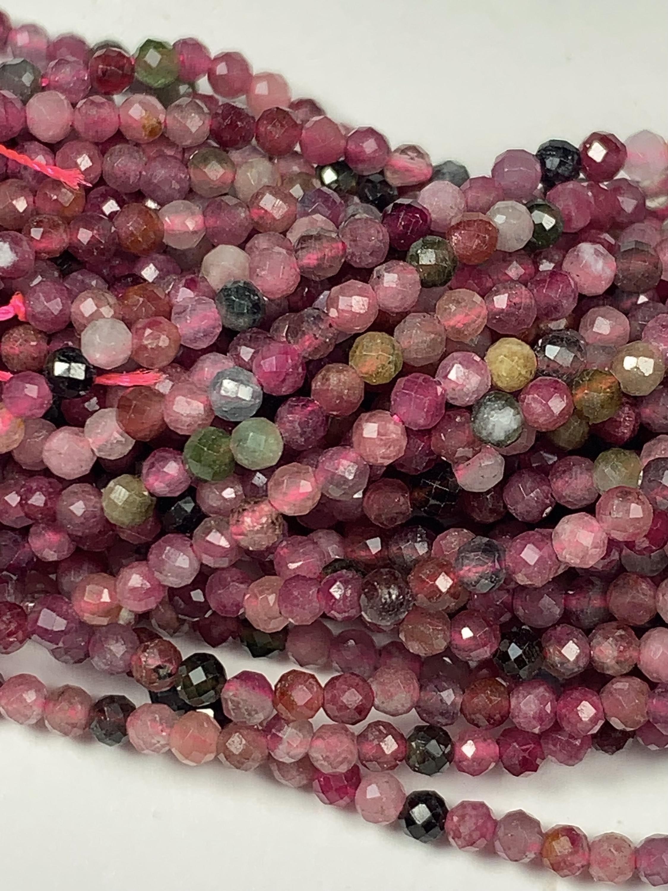 Cuentas Redondas Facetadas De Turmalina Rosa Natural De 0.157