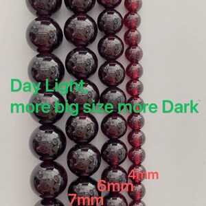 Pulsera elástica de cuentas redondas lisas de granate rojo natural AAA, piedra preciosa, piedra natal de enero imagen 9