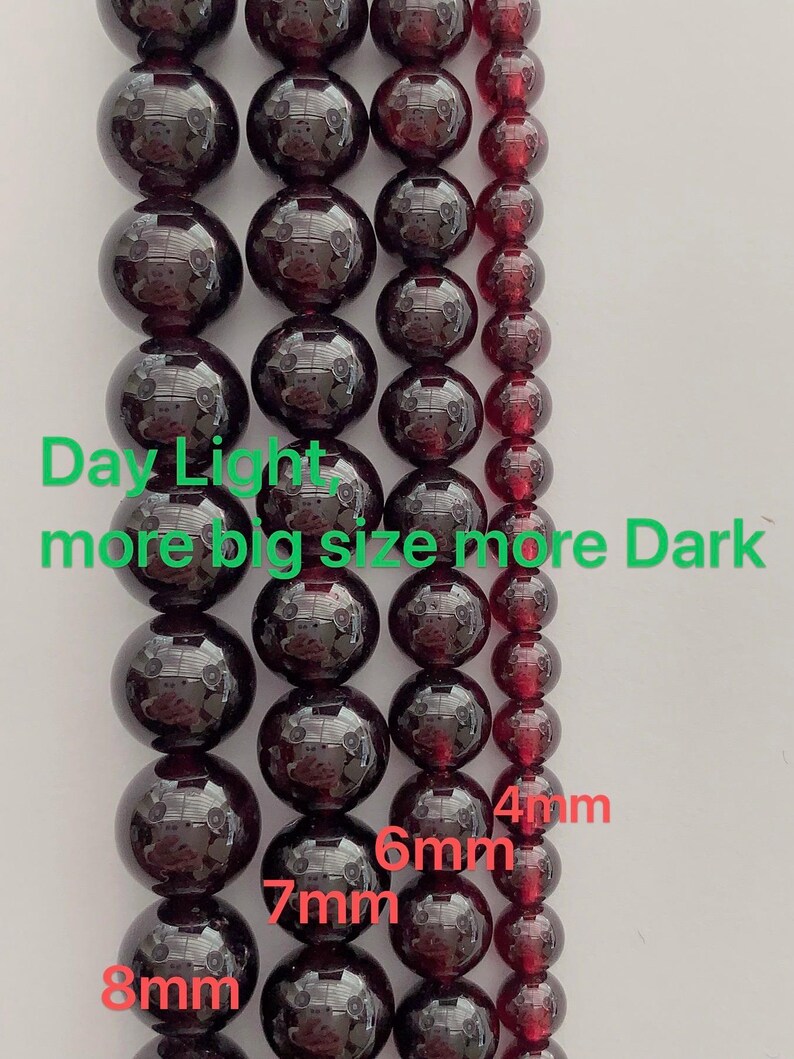 Pulsera elástica de cuentas redondas lisas de granate rojo natural AAA, piedra preciosa, piedra natal de enero imagen 9