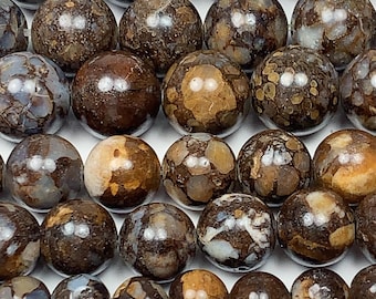 AAA Brown African Lace Opal Smooth Round  Beads: Natural Gemstone Strand 15.5”