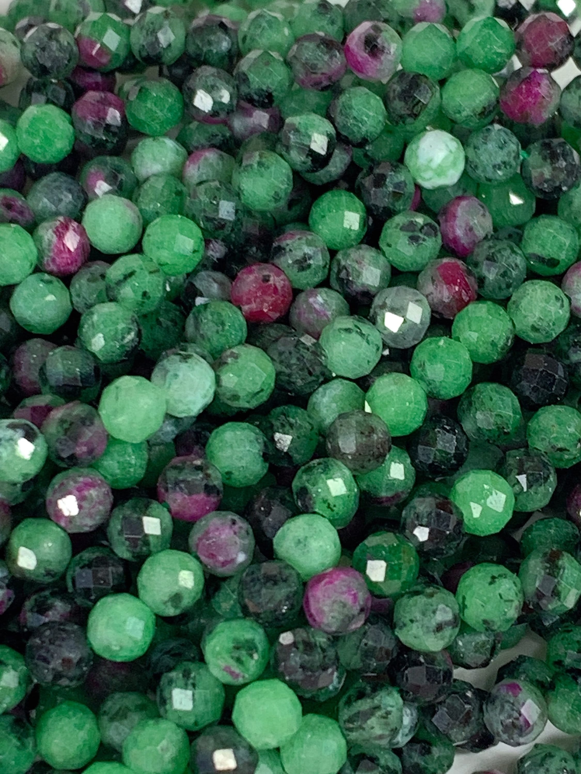 Genuine Natural Red Ruby Green Zoisite Faceted Round Beads 15.5