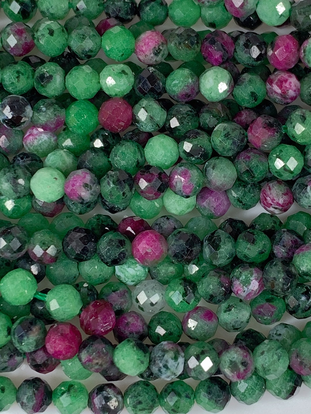 Genuine Natural Red Ruby Green Zoisite Faceted Round Beads 15.5