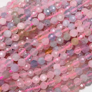 Grade AAA Genuine Natural Pink Blue Morganite Faceted Round Beads 15.5&quot; Strand 2mm 3mm 4mm