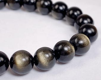 Pulsera de obsidiana de oro negro: piedra preciosa natural de ojo de gato, 8 mm