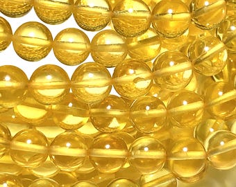 Cuentas redondas lisas de ámbar báltico de oro amarillo transparente natural, hilo de 15,5", piedra preciosa dorada