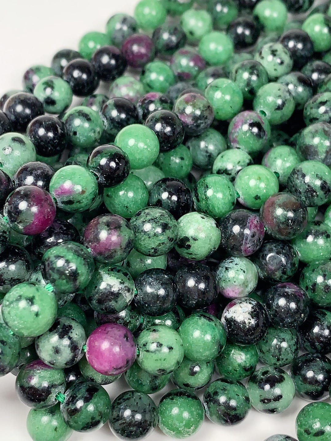 thumbnail image 2 of 15" Strand Natural Faceted Green Ruby Zoisite Round Beads – 6/8/10/12mm, Opaque 2 of 6