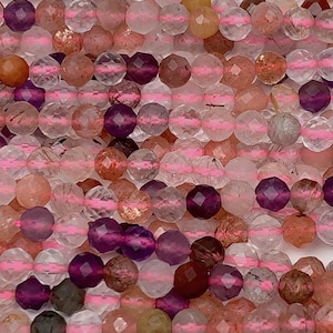 Grade AAA Genuine Pink orange purple super 7 seven Crystal Faceted Round Beads 15.5&quot; Strand 2mm 3mm 4mm
