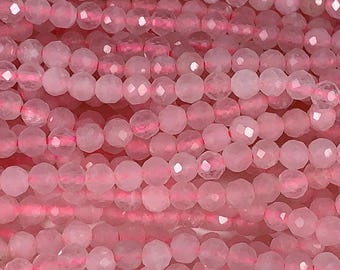 AAA Natural Cream Pink Rose Quartz Faceted Round Beads Gemstone Strand (15.5")