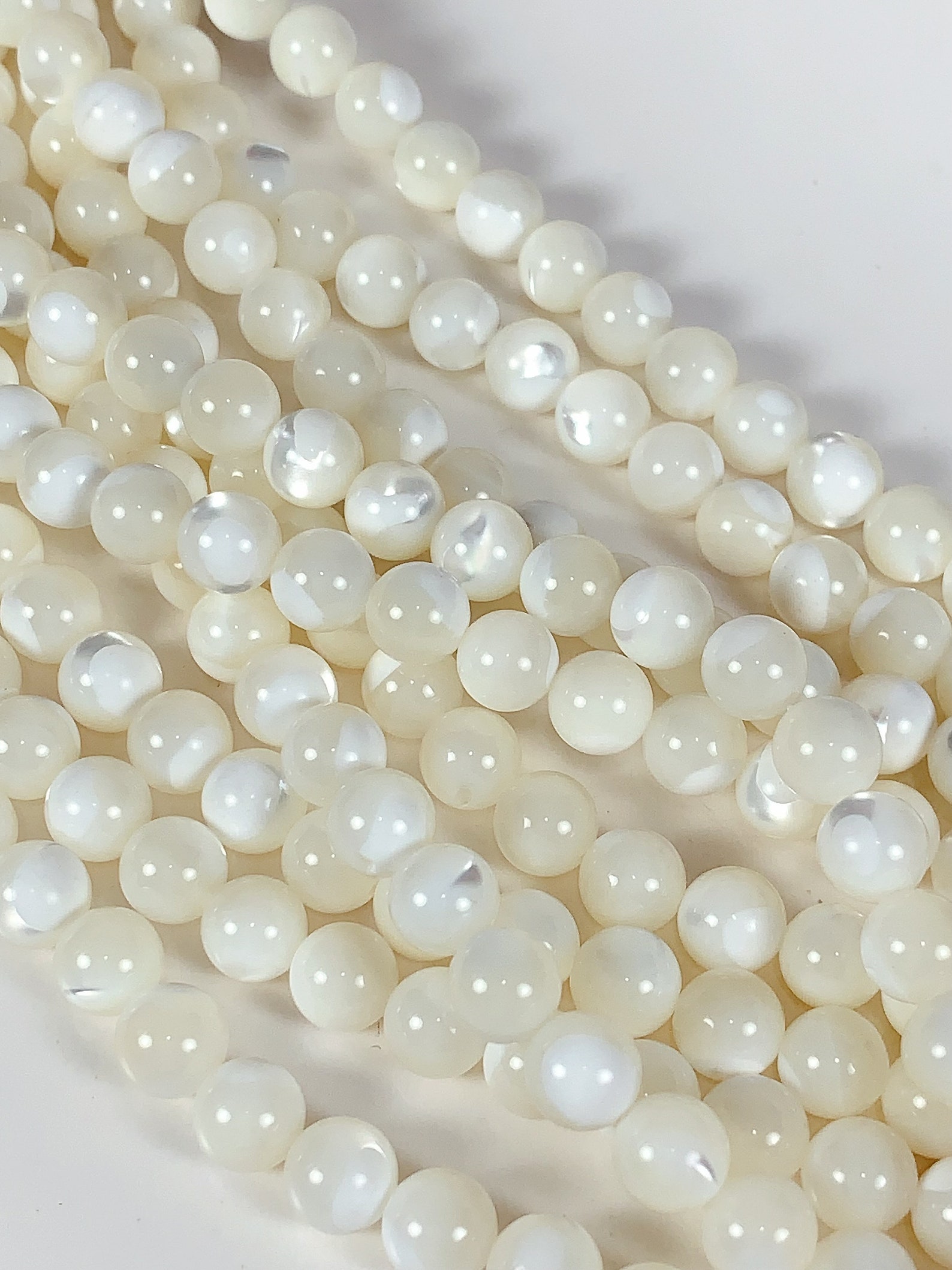 AAA 15” Natural White Mother of Pearl Shell Smooth Round Beads Gemstone ...