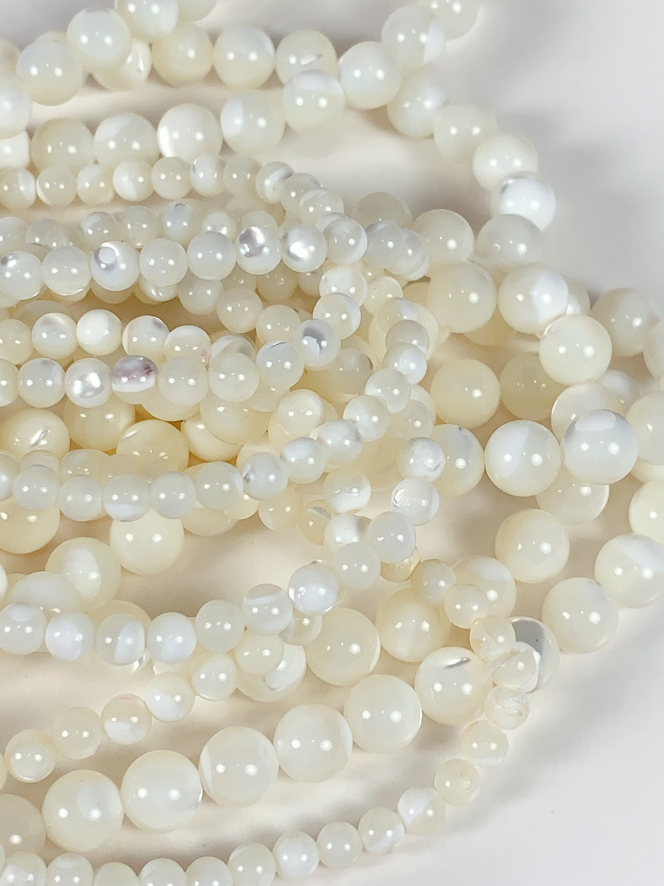 AAA Natural White Mother of Pearl Shell Smooth Round Beads Gemstone ...