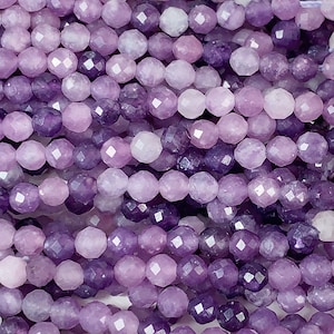Genuine Natural Purple  Lilac Lepidolite Faceted Round Beads 15.5&quot; Strand 2mm 3mm 4mm
