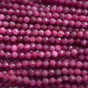 Grade AA Natural Purple Red Ruby Faceted Round Beads - 15.5" Strand