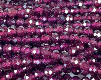 Grade AAA+ Genuine Natural Mozambique Purple Garnet Faceted Round Beads 15.5&quot; Strand 2mm 3mm 4mm